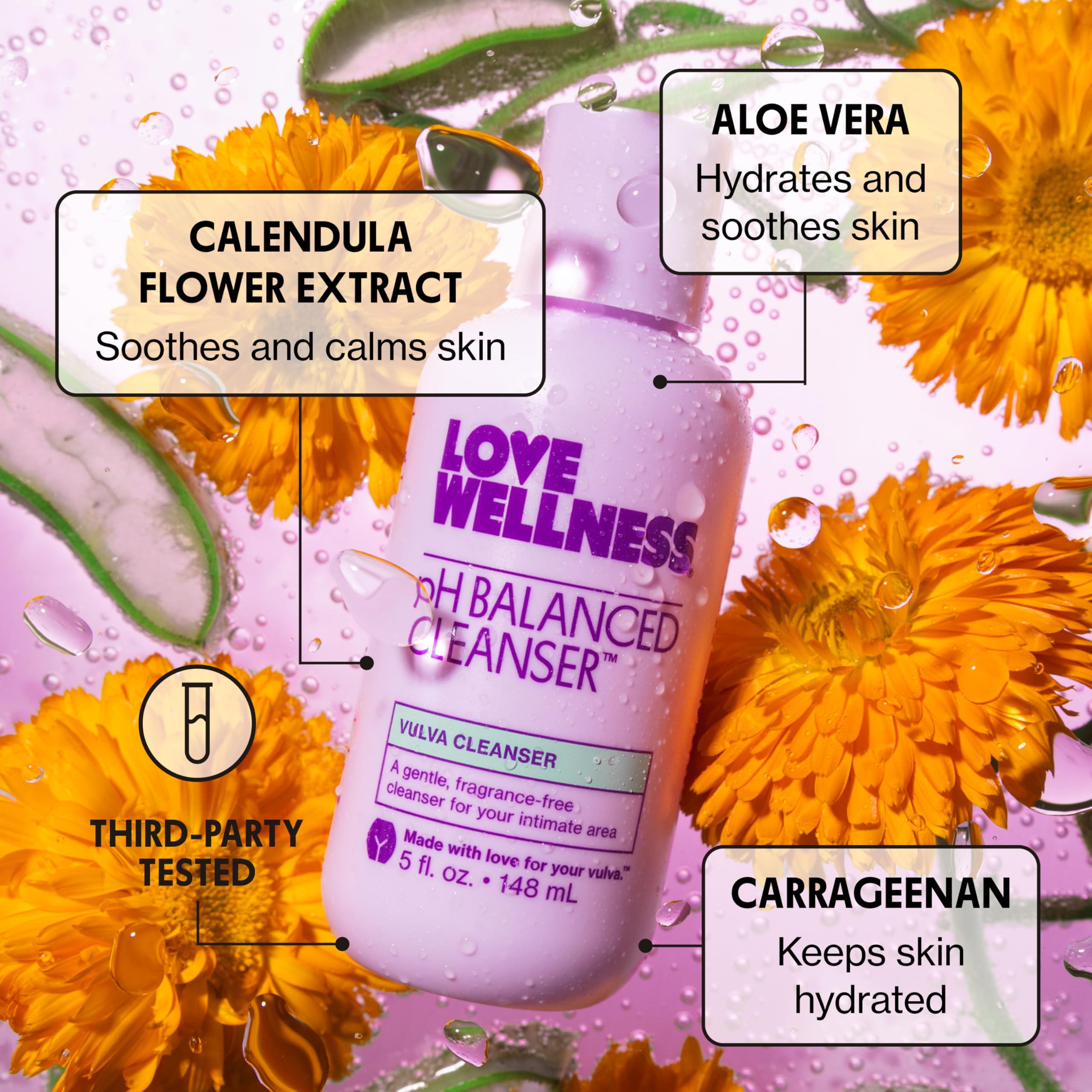 Love Wellness textura del gel en mano que demuestra suavidad y fácil enjuague