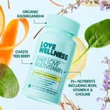 Love Wellness ingredientes naturales en polvo detallando componentes activos