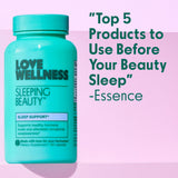 Love Wellness cápsula en mesita de noche destacando uso antes de dormir