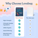 LOVEBUG polvo disuelto en vaso, imagen que muestra mezcla sin alterar sabor