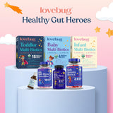 LOVEBUG etiqueta con información y cepas probióticas, transparencia para padres