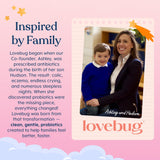LOVEBUG etiqueta con lista de ingredientes, transparencia y formulación limpia