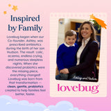LOVEBUG porción junto a moneda para comparar tamaño y dosificación