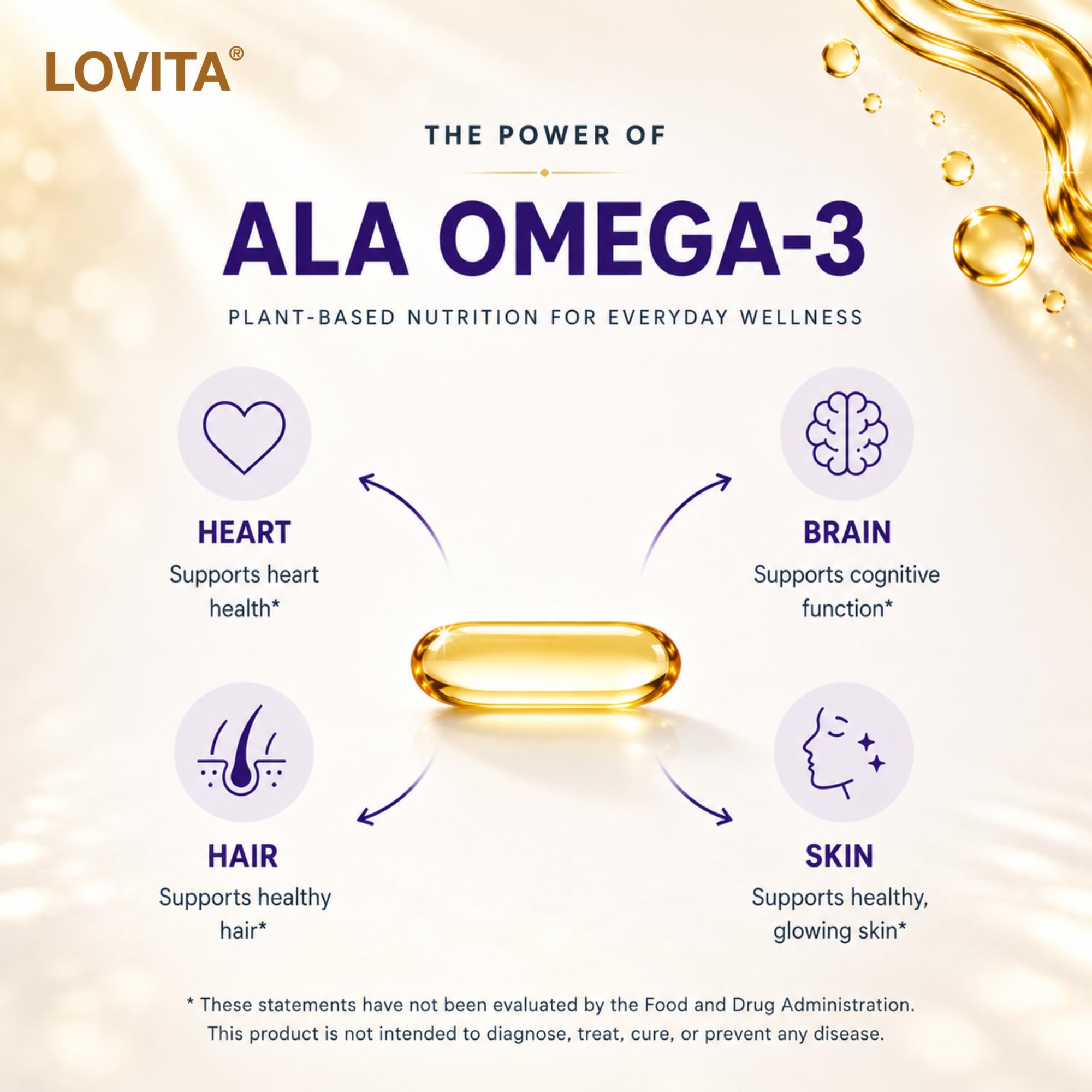 LOVITA cápsula abierta con aceite mostrando contenido prensado en frío y pureza