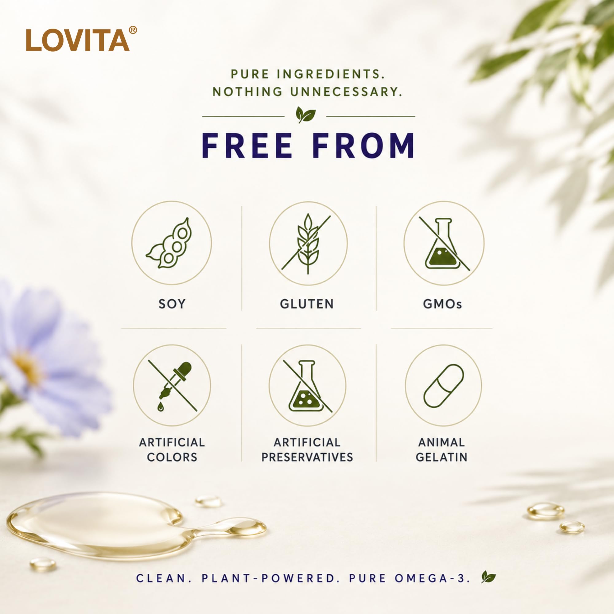 LOVITA envase etiqueta primer plano informando ALA 900 mg por porción