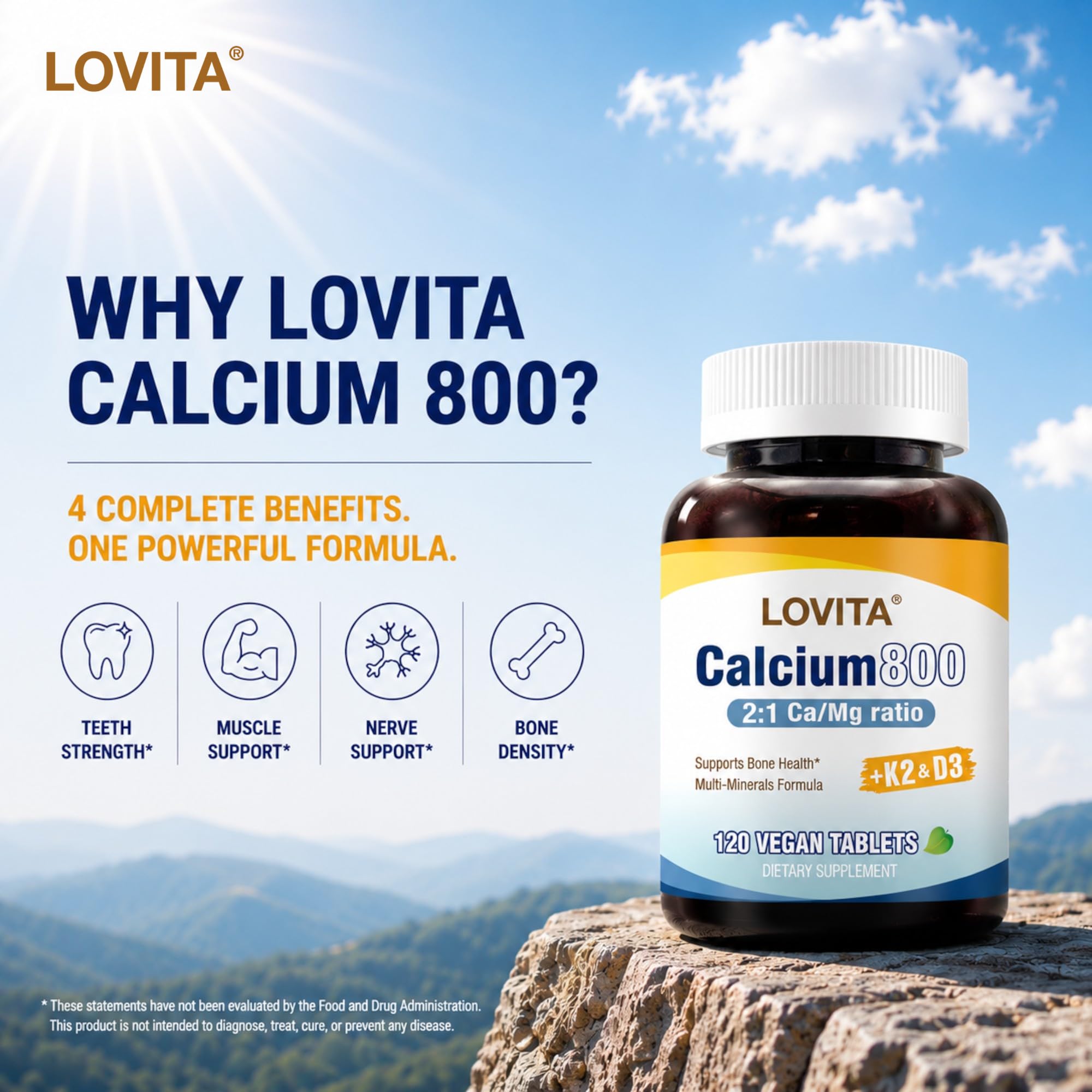 LOVITA tableta primer plano mostrando su forma y fácil ingestión