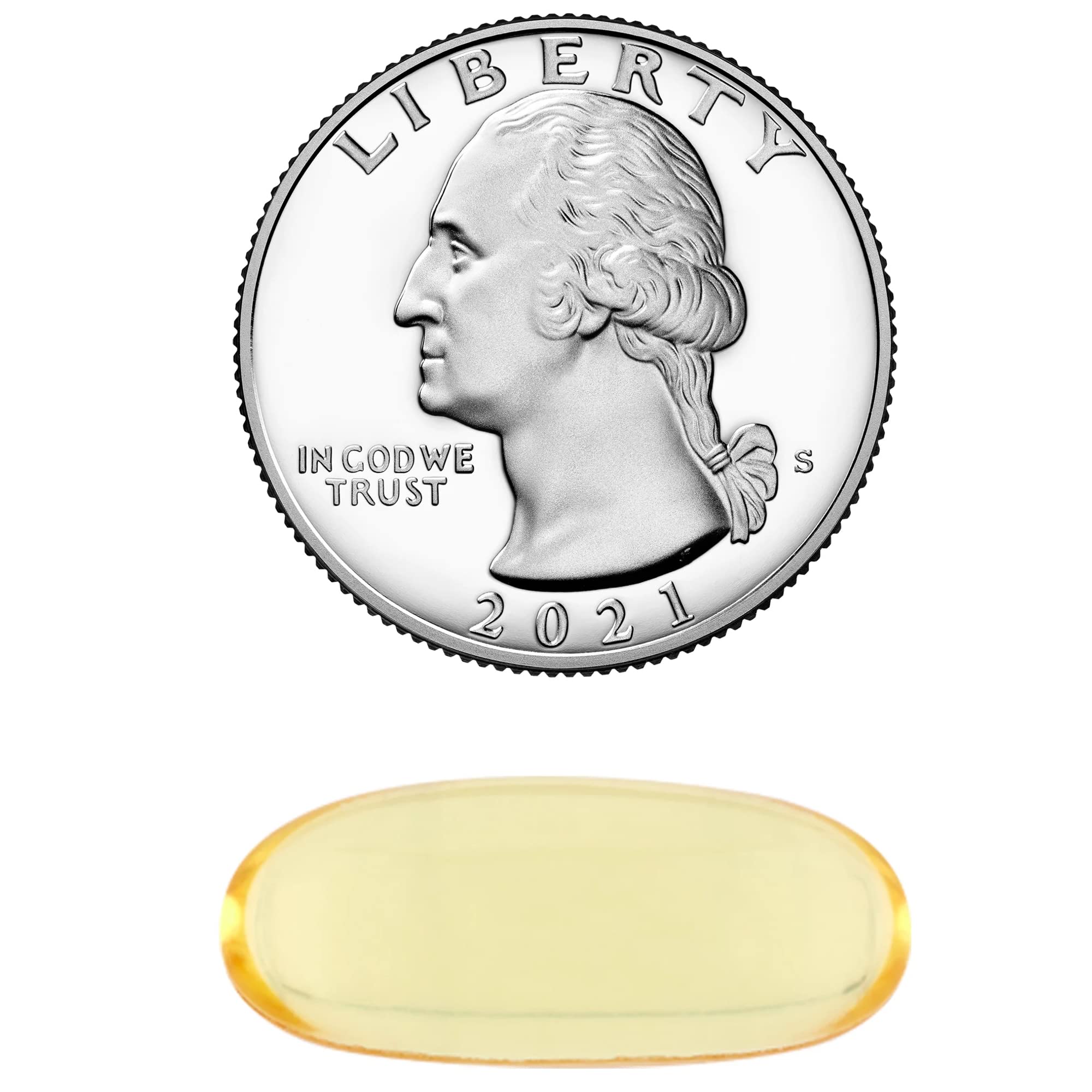 LUAL cápsula junto a monedas para comparar tamaño y conveniencia