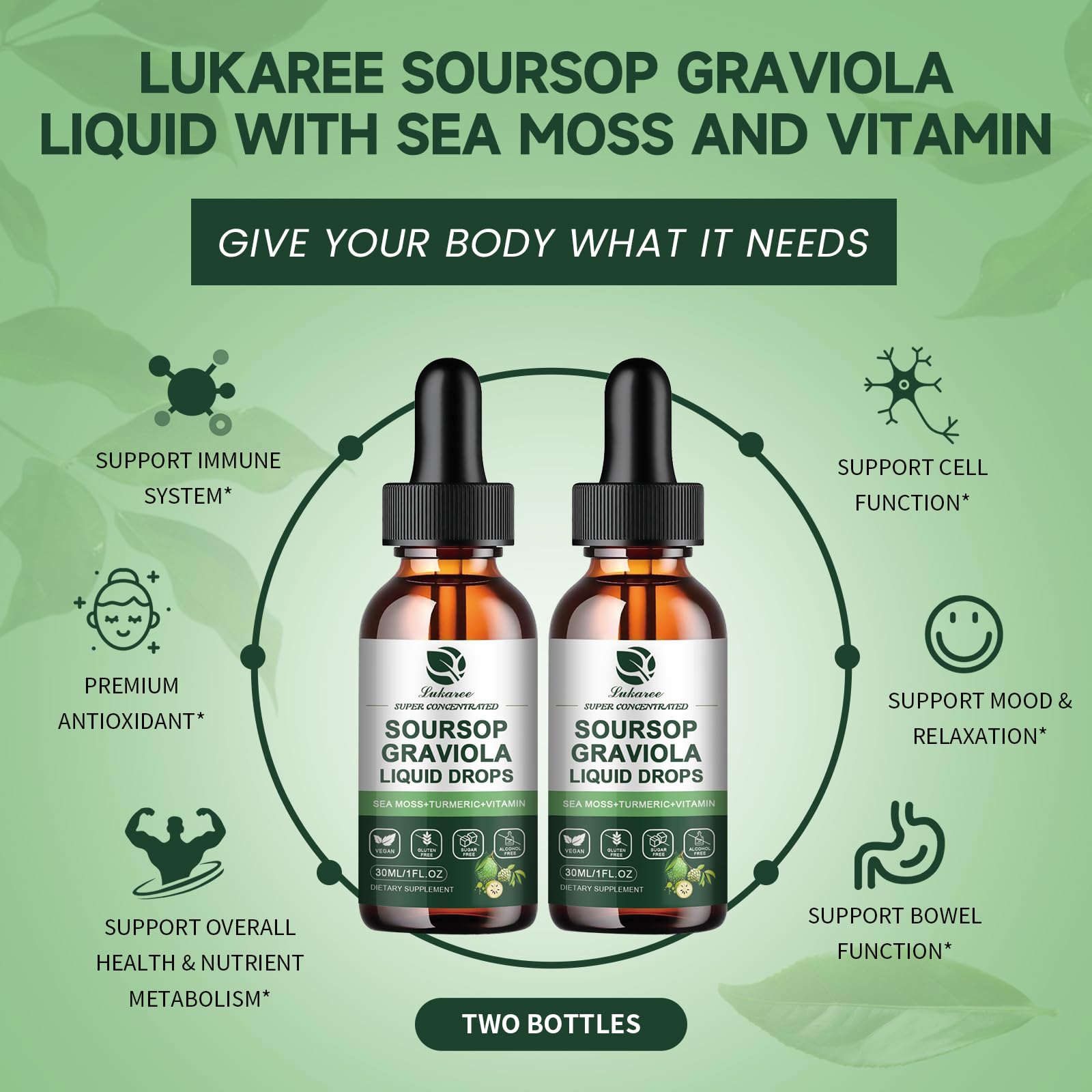 Lukaree etiqueta con lista de ingredientes clave y beneficios visibles