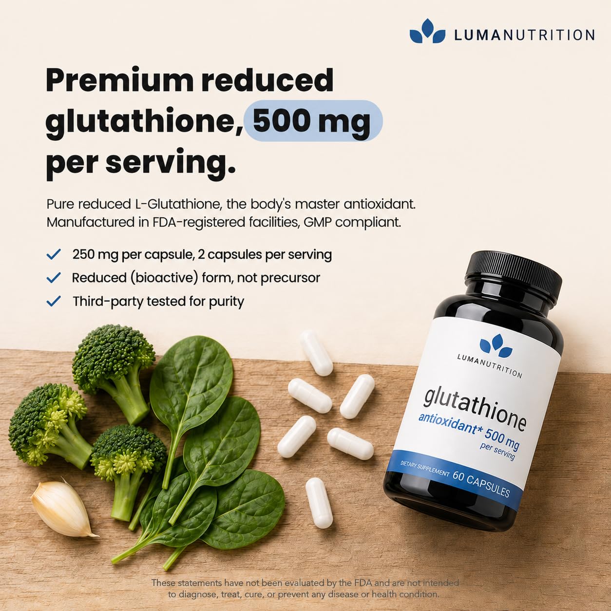 Luma Nutrition primer plano de cápsula que destaca textura y calidad