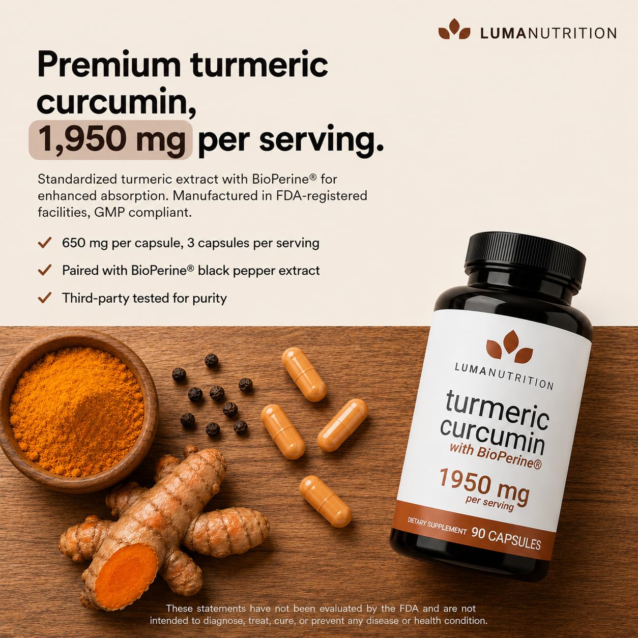 Luma Nutrition cápsula en mano para comparar tamaño y facilidad de ingesta