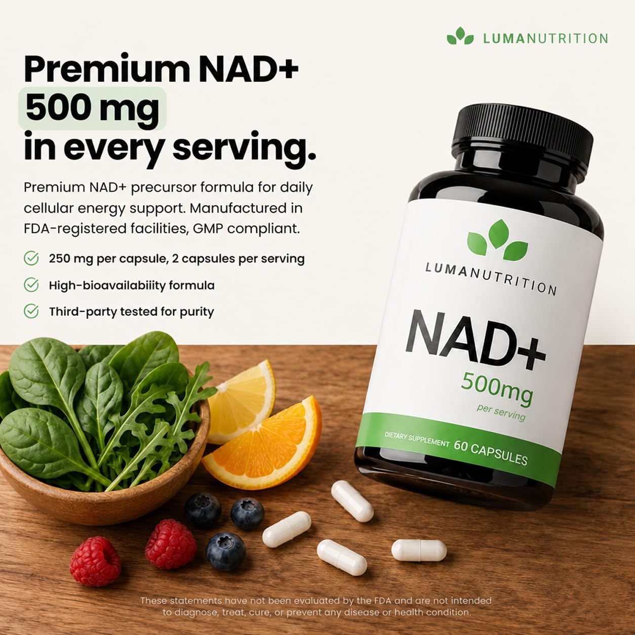 Luma Nutrition primer plano de cápsula para apreciar textura y pureza