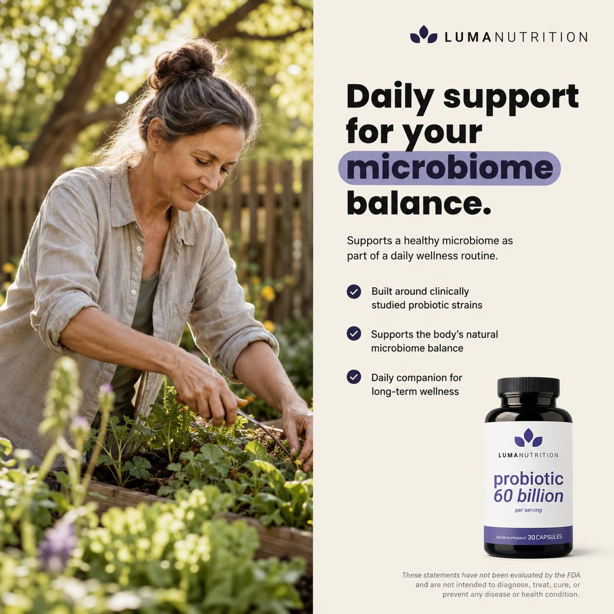 Luma Nutrition cápsula junto a regla para comparar tamaño