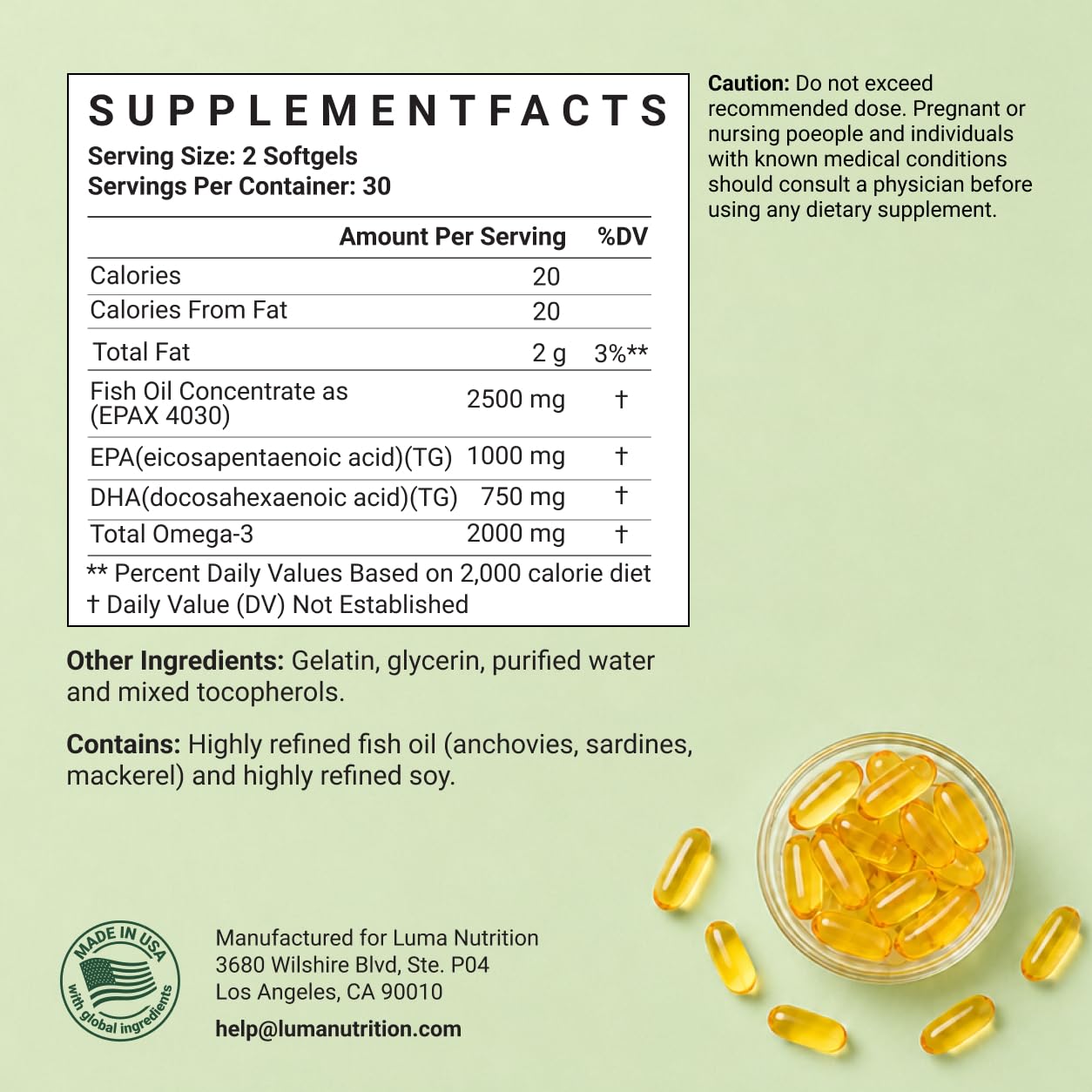 Luma Nutrition etiqueta nutricional destacando EPA y DHA altos