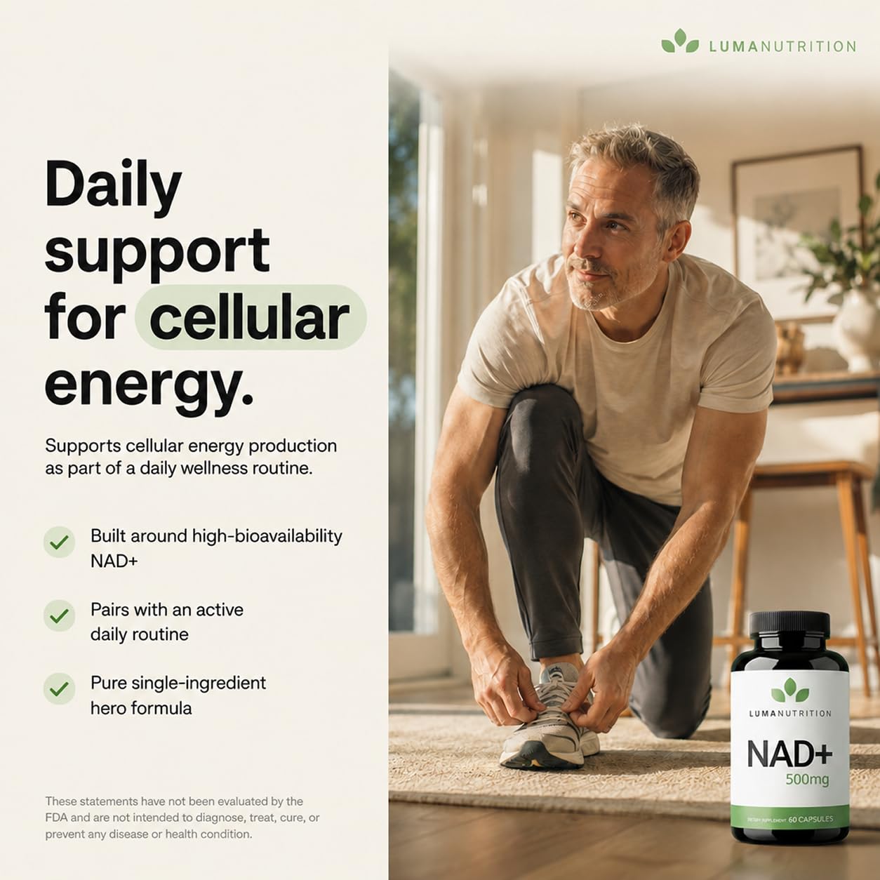 Luma Nutrition cápsula junto a moneda para comparar tamaño y facilitar dosificación