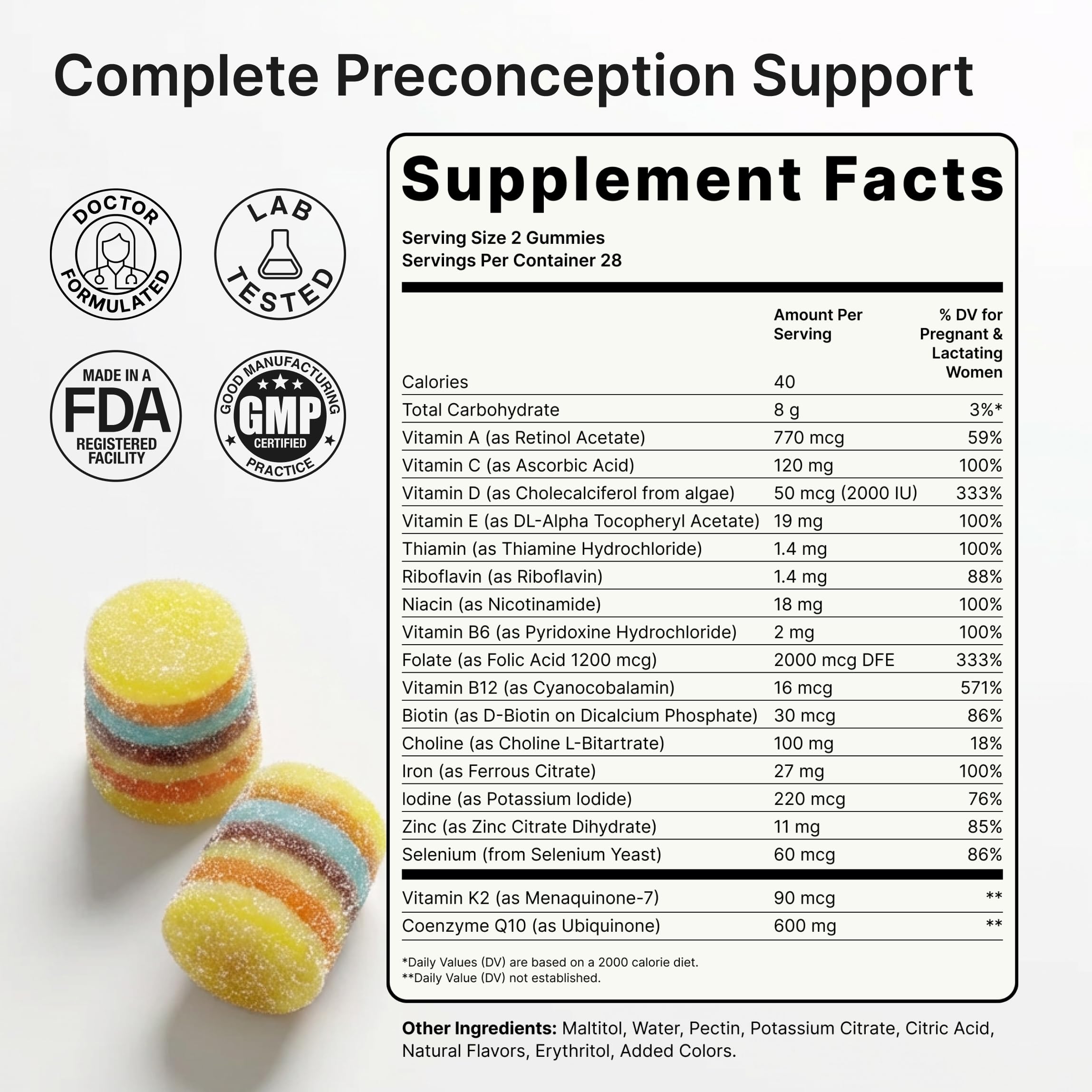 Luminary Vitamins etiqueta con sello de prueba de terceros para mayor confianza
