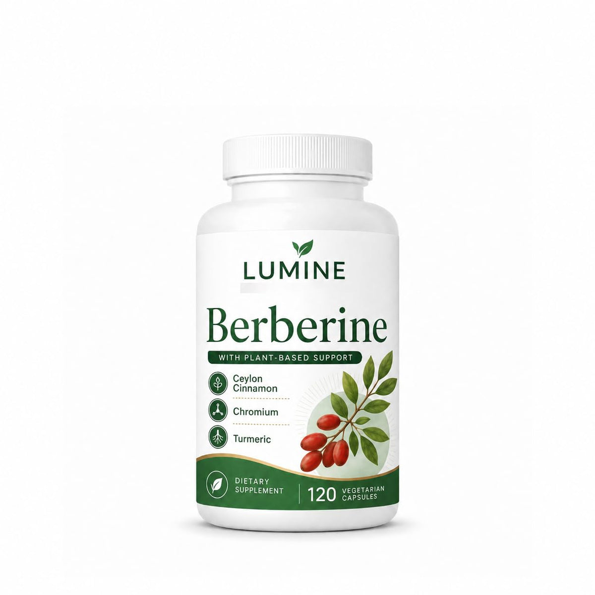LUMINE frasco frontal del suplemento berberine 4-in-1 para almacenamiento práctico