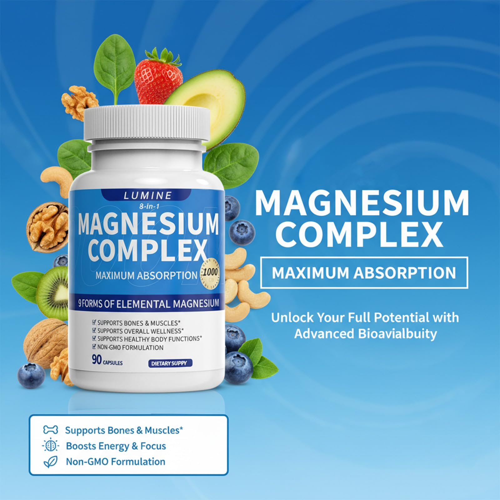 LUMINE etiqueta con ingredientes para verificar las formas de magnesio
