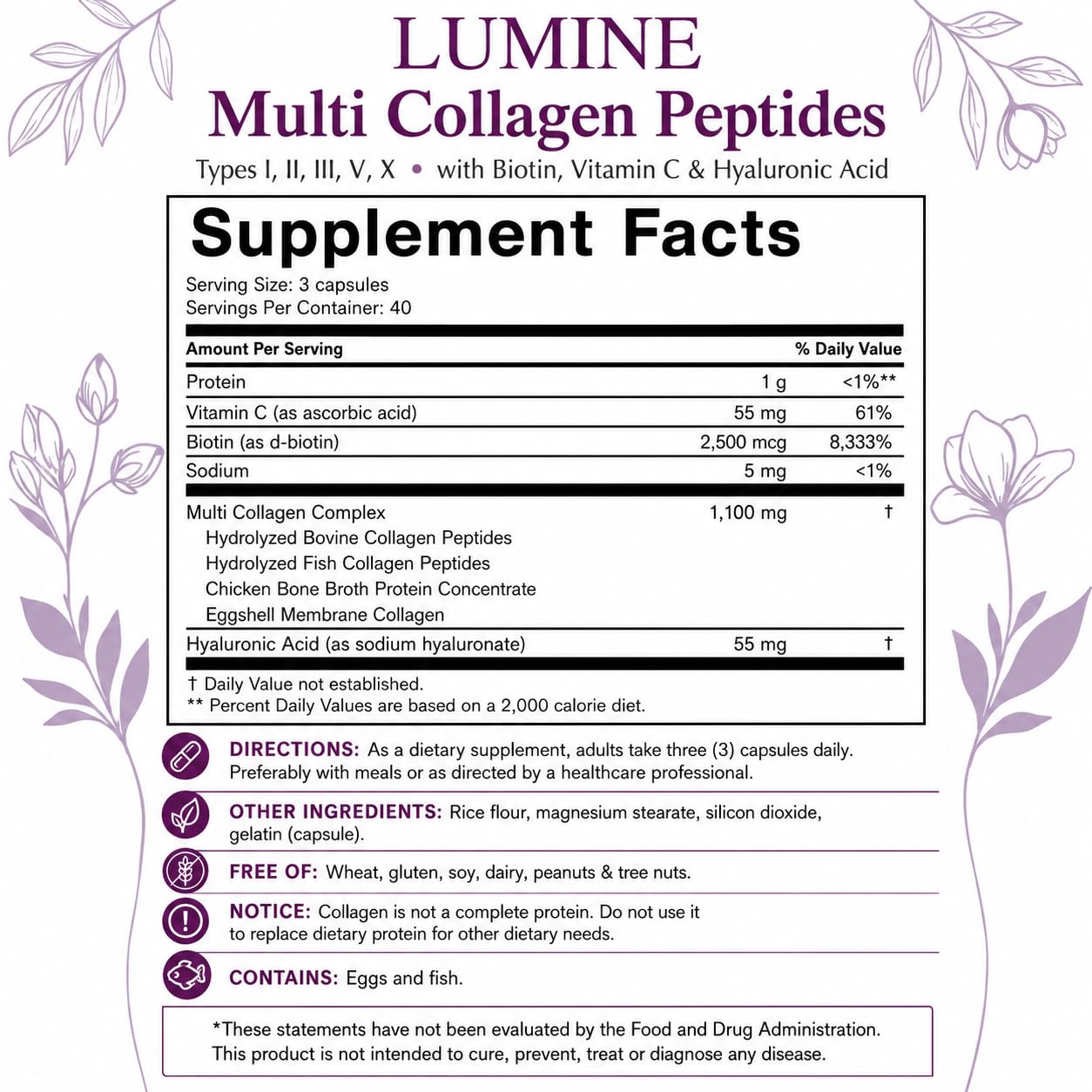 LUMINE etiqueta de ingredientes, claridad en composición y sin GMO