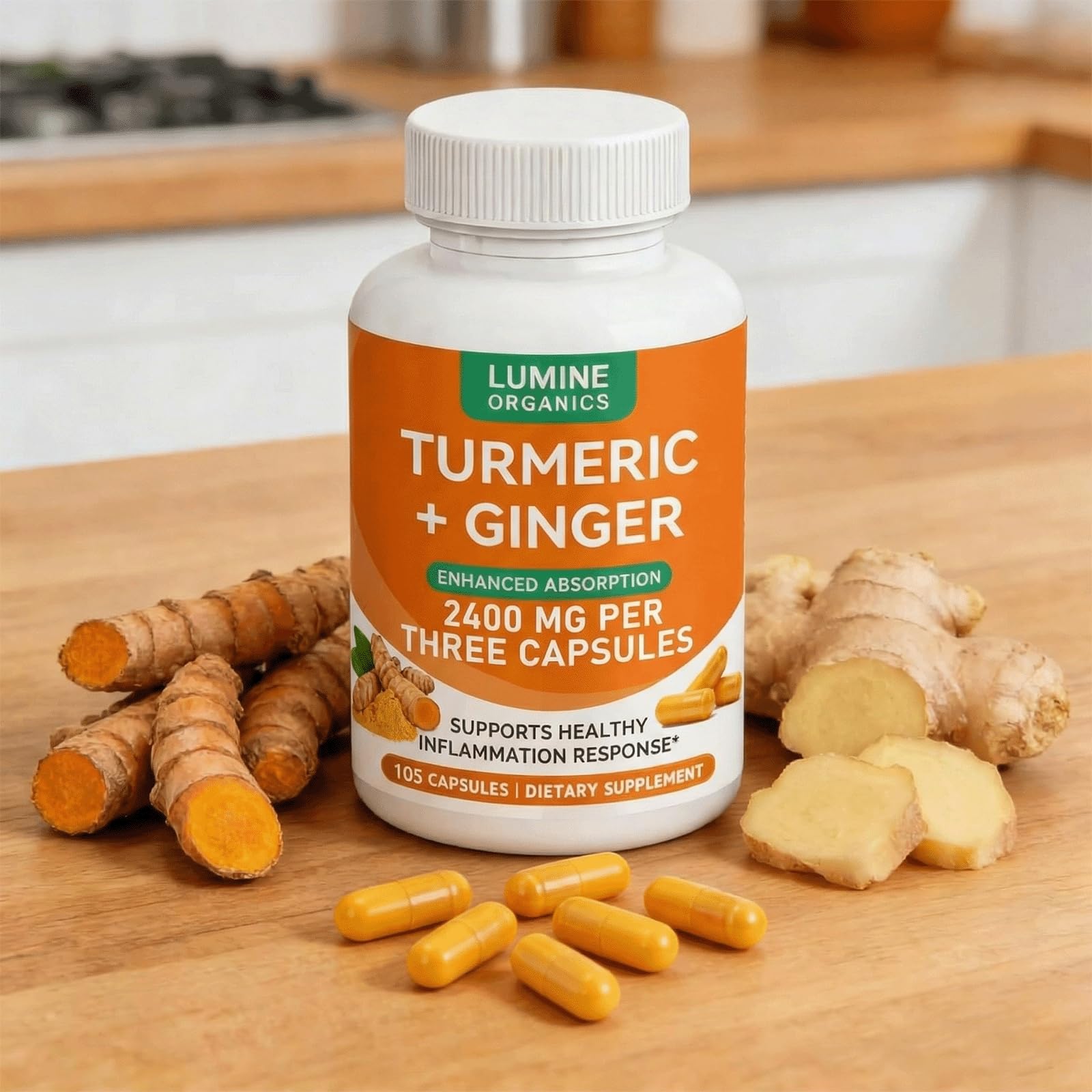 Lumine Organic cápsula junto a moneda para comparar tamaño práctico