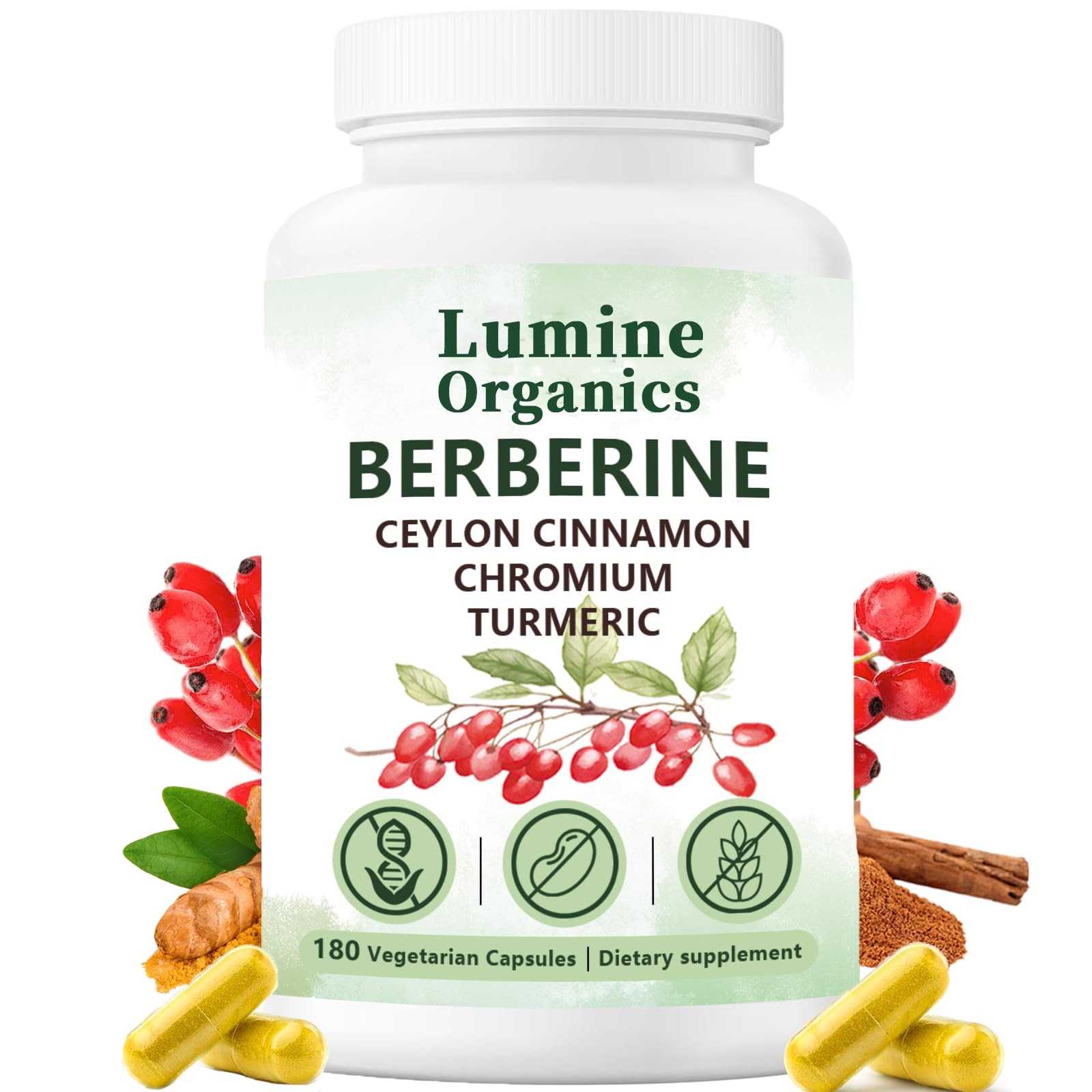 Lumine Organics frasco delantero mostrando etiqueta clara y beneficio de pureza