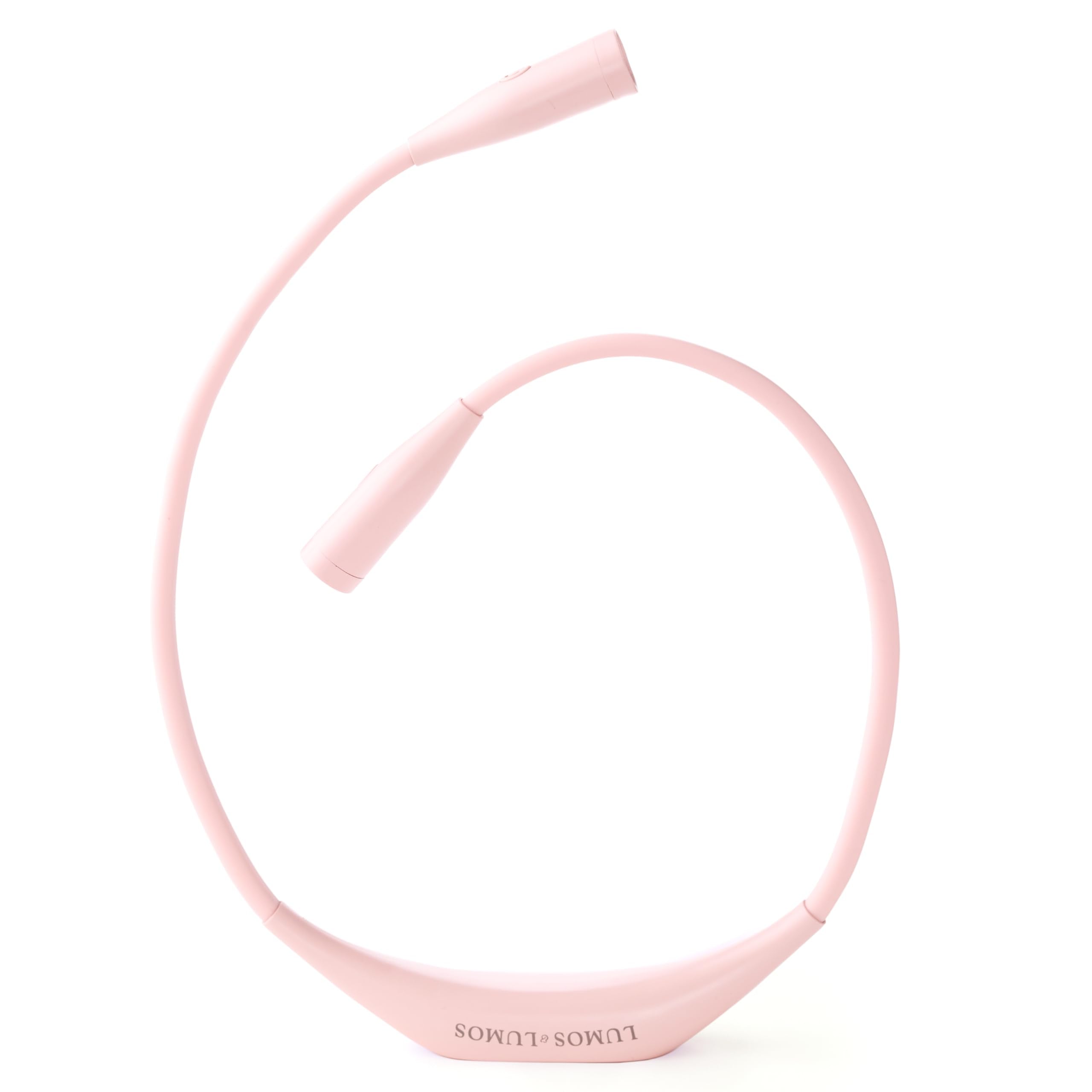 Lumos vista frontal del producto con empaque rosa, iluminación uniforme para tejer
