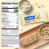 Luna Bar barra entera sobre mesa lista para comer, portable y nutritiva