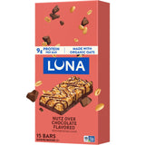 Luna Bar empaque frontal mostrando sabor y beneficios nutritivos