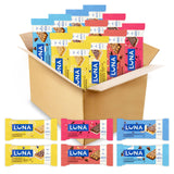 Luna Bar pack frontal con 12 barras mostrando variedad y conveniencia