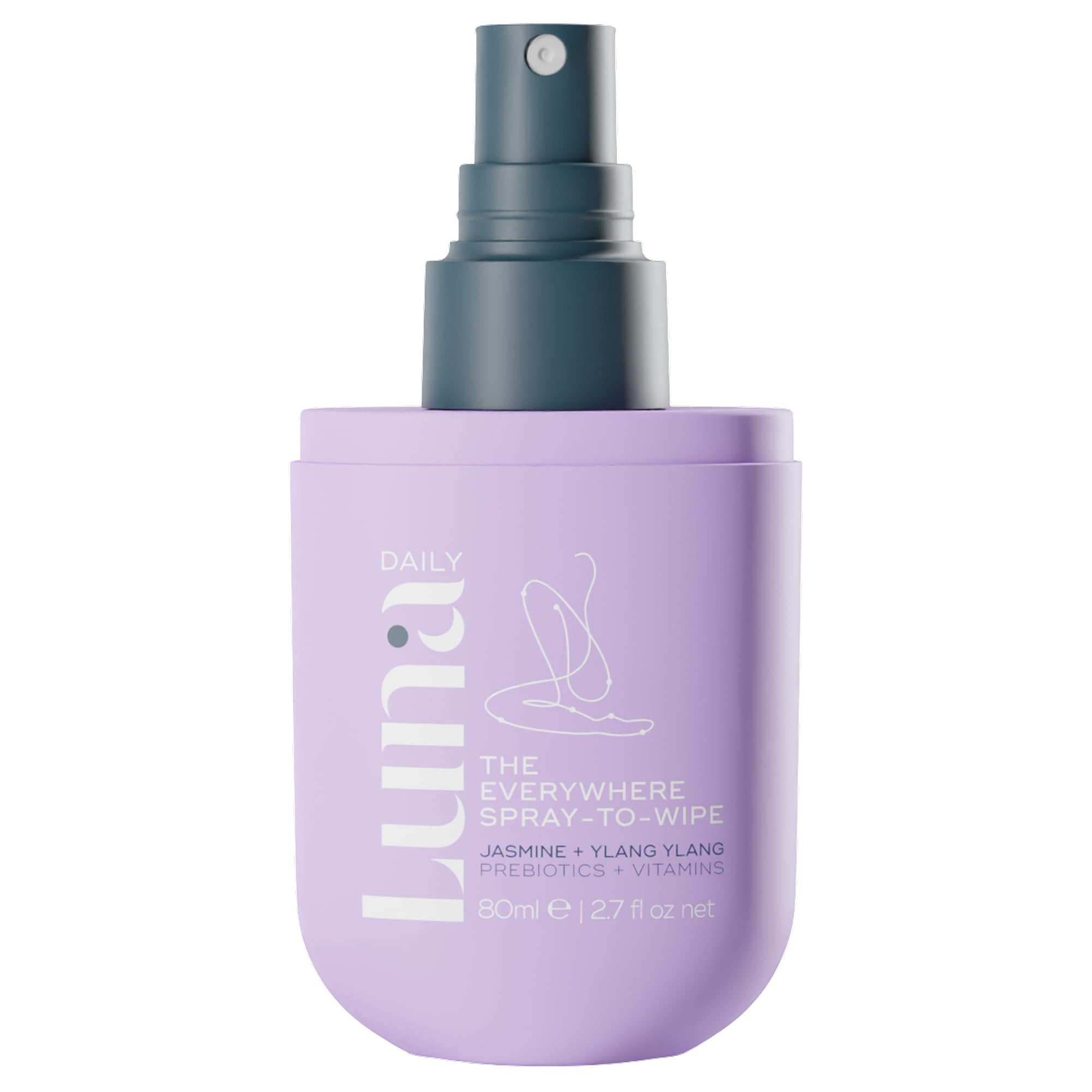 Luna Daily frasco frontal 80ml mostrando diseño compacto y funcionalidad