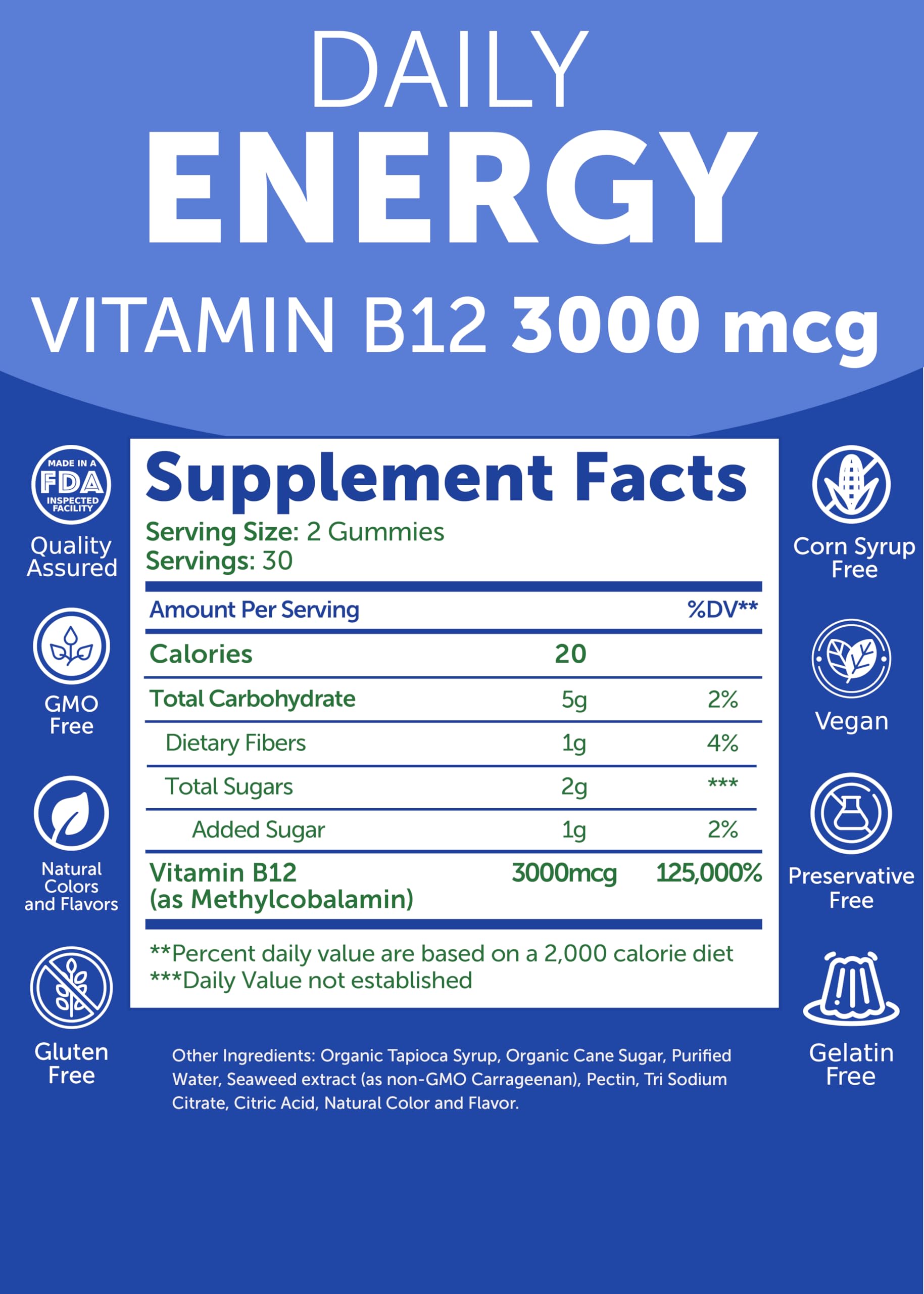 Lunakai etiqueta nutricional legible con 3000 mcg por porción y datos claros