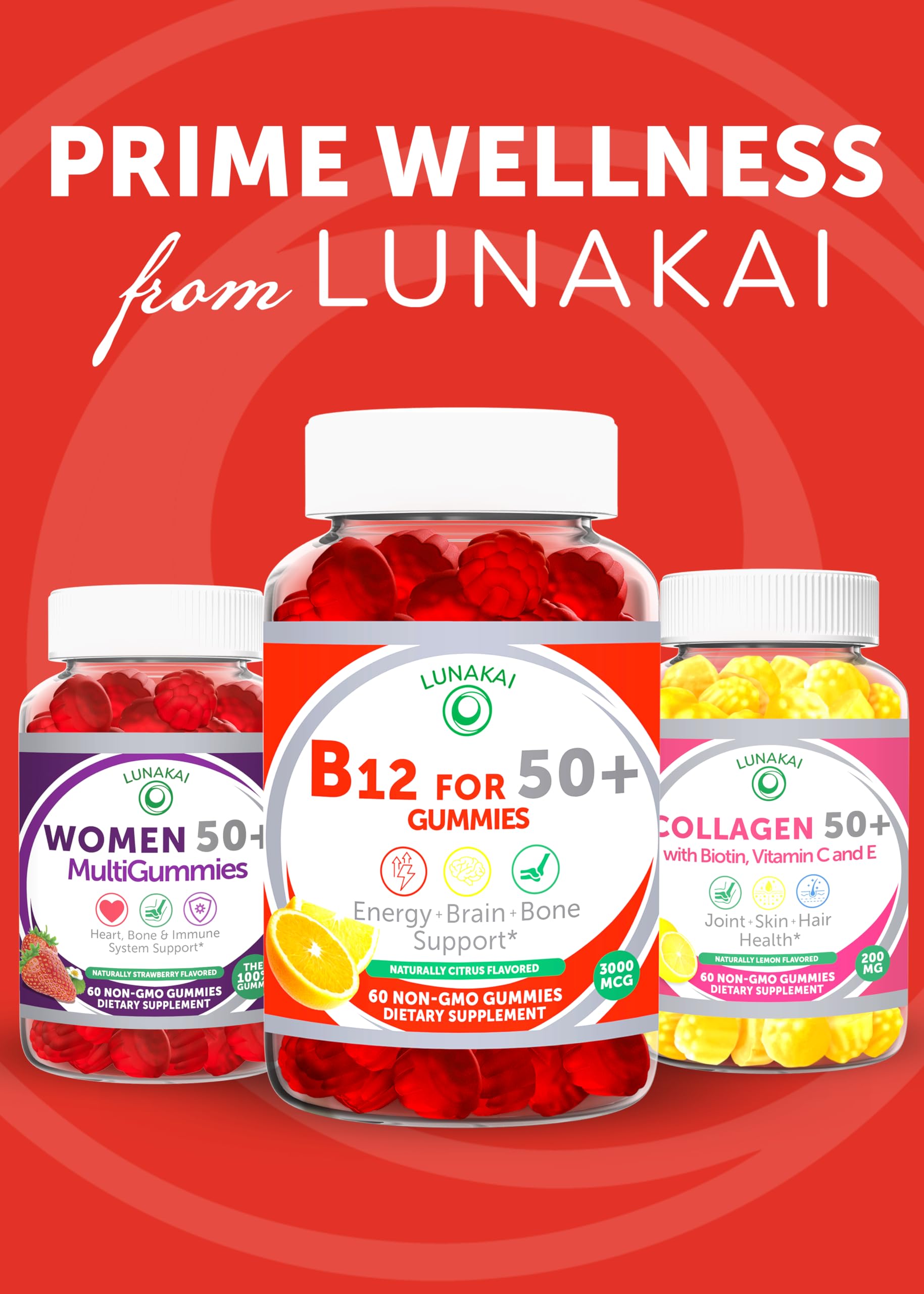 Lunakai gomitas junto a frutas cítricas, sabor cítrico natural