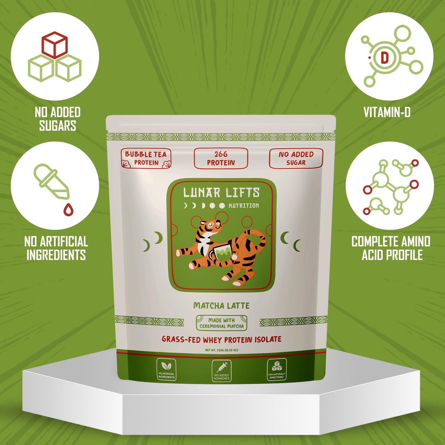 Lunar Lifts Nutrition primer plano de la etiqueta con lista de ingredientes
