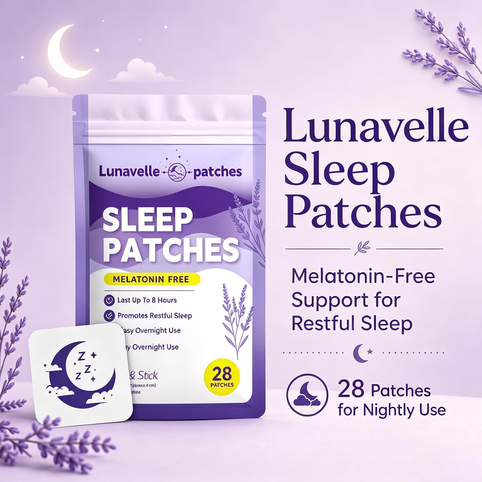 Lunavelle detalle de textura del parche y adhesivo suave para piel sensible