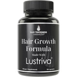 Hair Thickness Maximizer Lustriva frente del envase mostrando la marca y beneficios