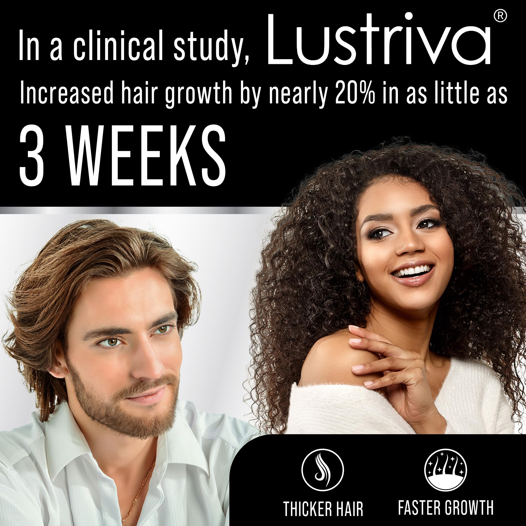 Hair Thickness Maximizer Lustriva cápsula en mano para mostrar tamaño y dosificación