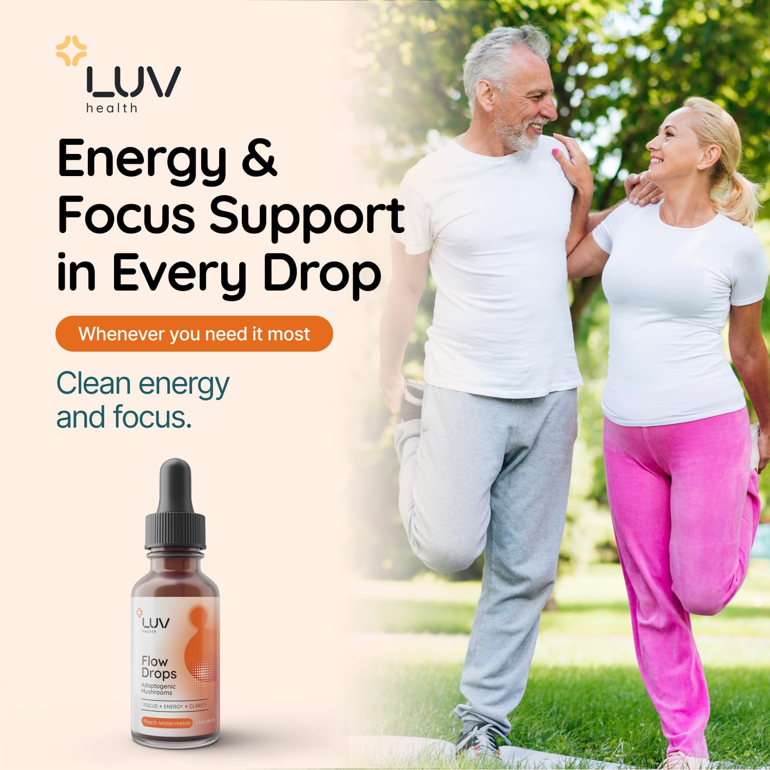 LUV health gota en cuchara destacando uso práctico y dosificación