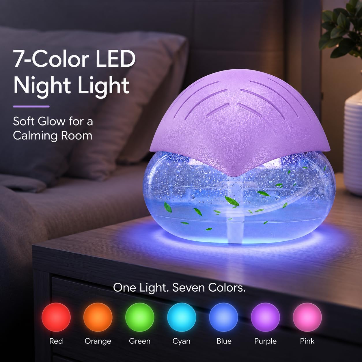 LWW difusor con luz LED multicolor creando ambiente y confort visual