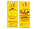 Lydia Pinkham frascos frontales mostrando el pack doble y su practicidad