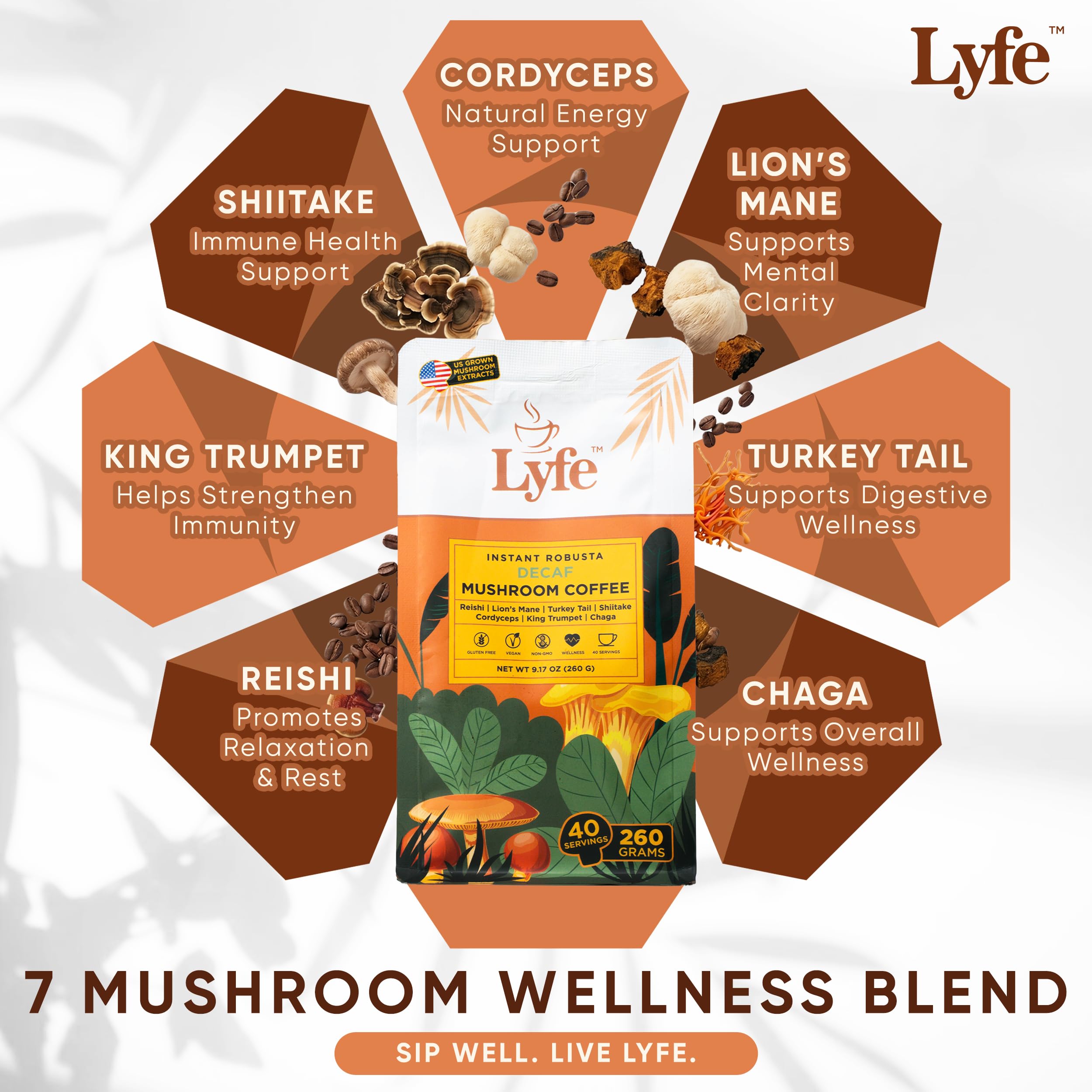 LYFE primer plano del polvo instantáneo que destaca su textura fina y solubilidad