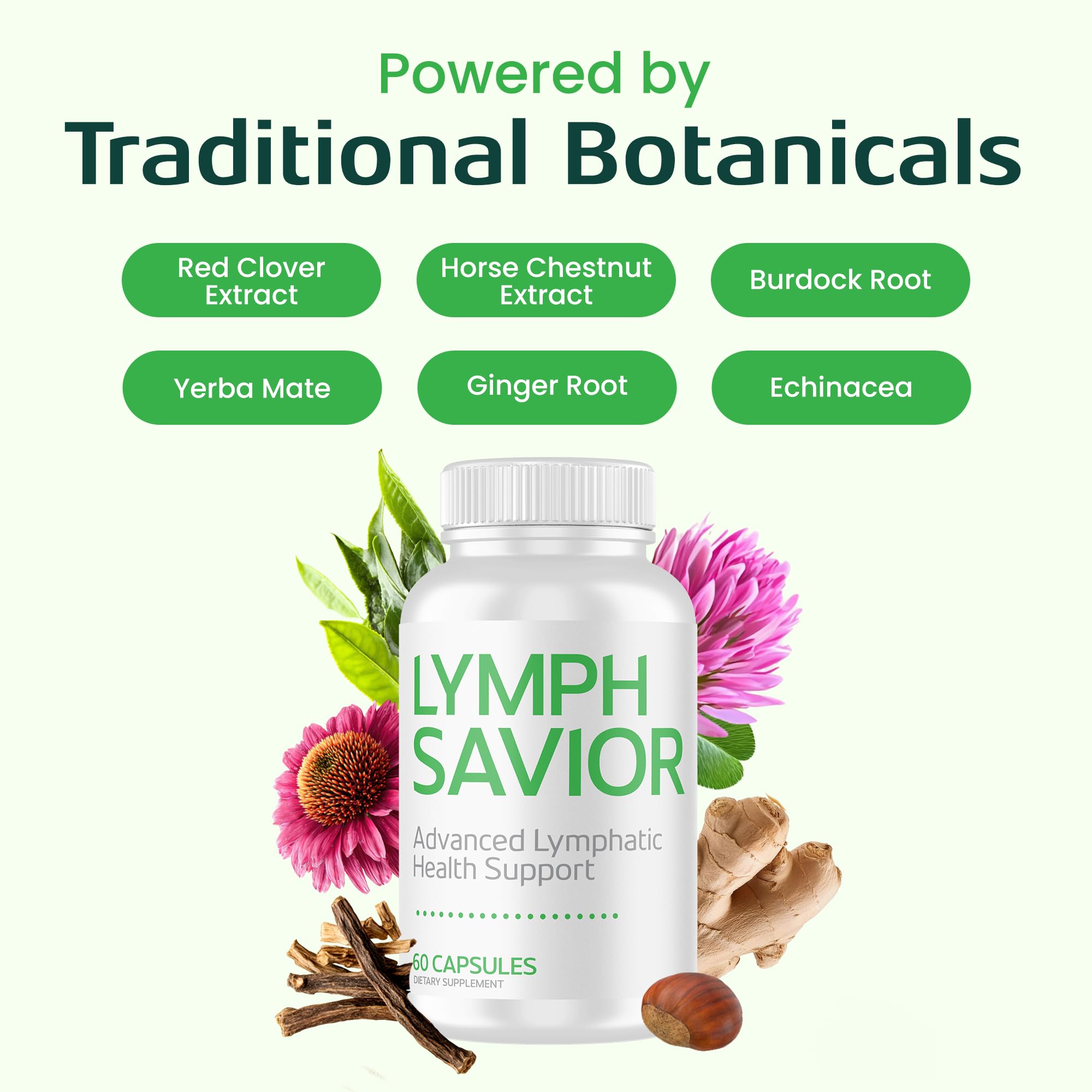 Lymph Savior collage de ingredientes botánicos resaltando mezcla vegetal