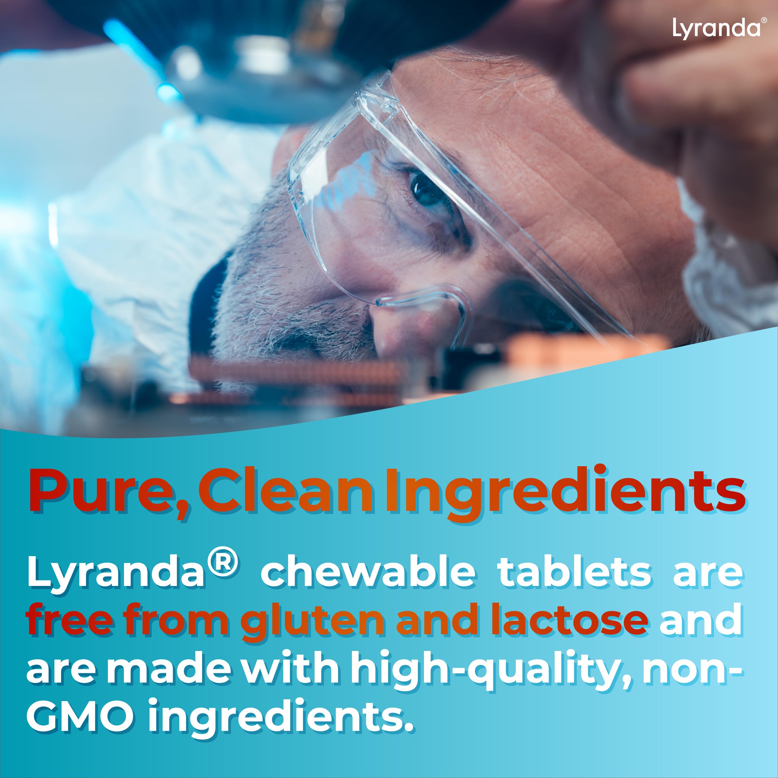 Lyranda etiqueta con ingredientes claros y beneficios sin alérgenos