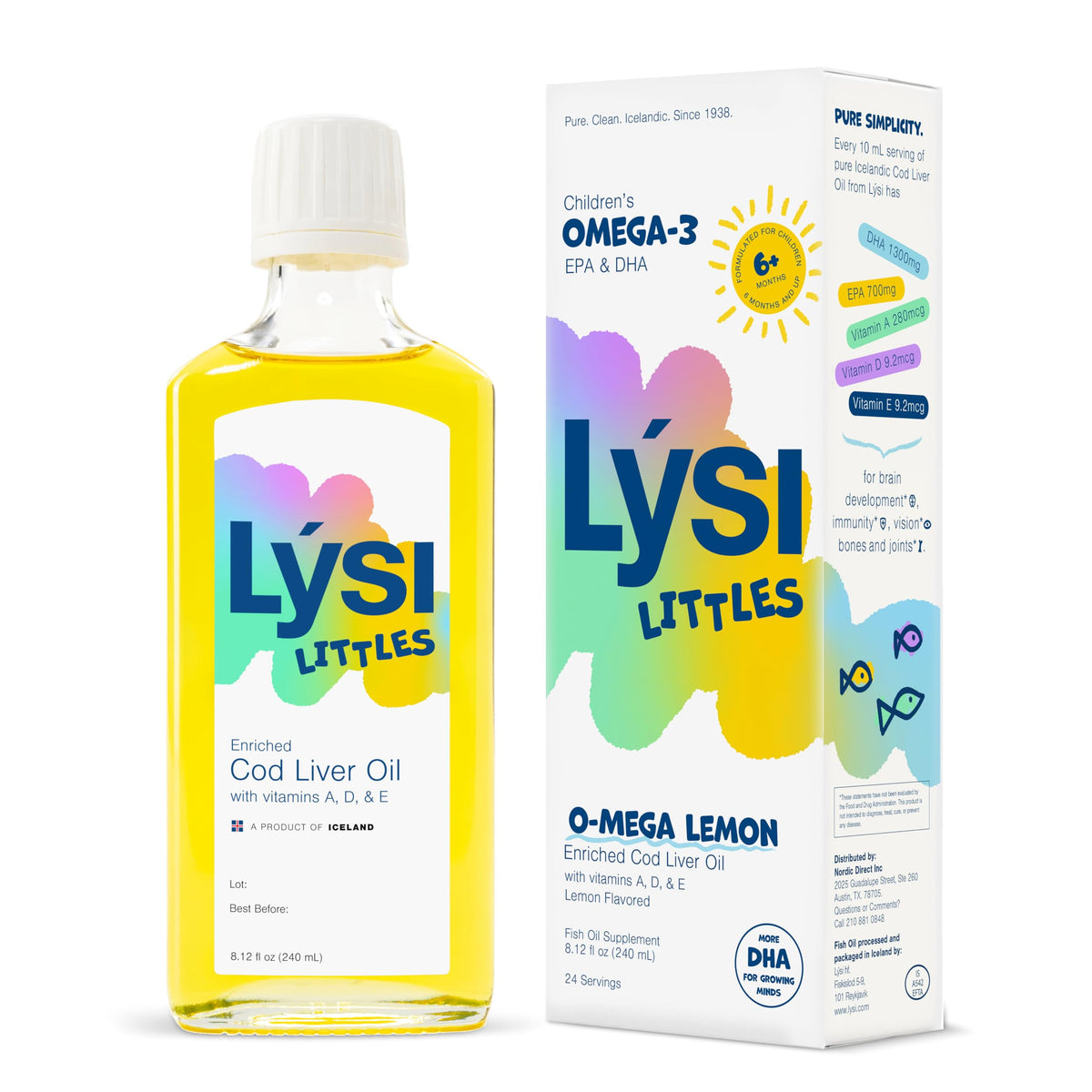 LYSI Littles vista frontal del envase indicando beneficios para niños