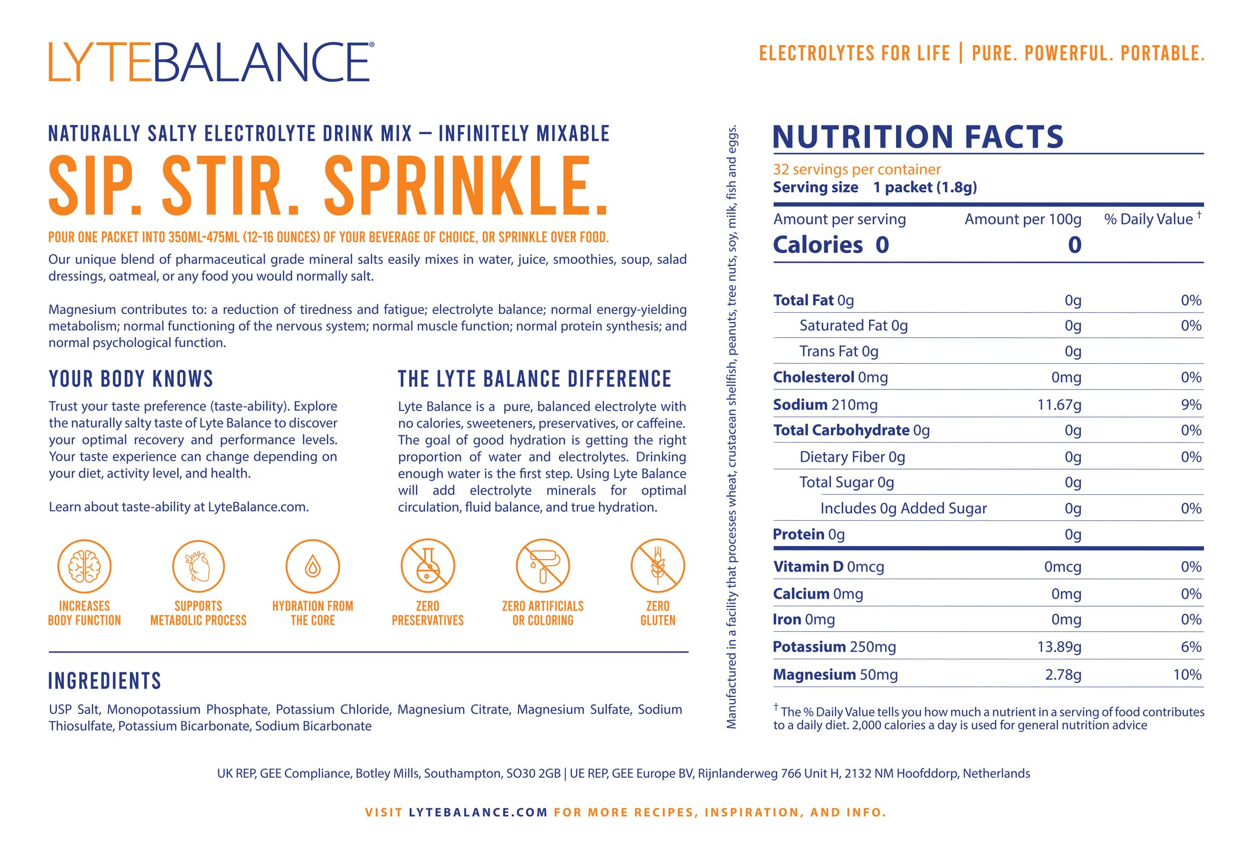 LYTE BALANCE sobre en mano, ilustrando tamaño y dosificación fácil