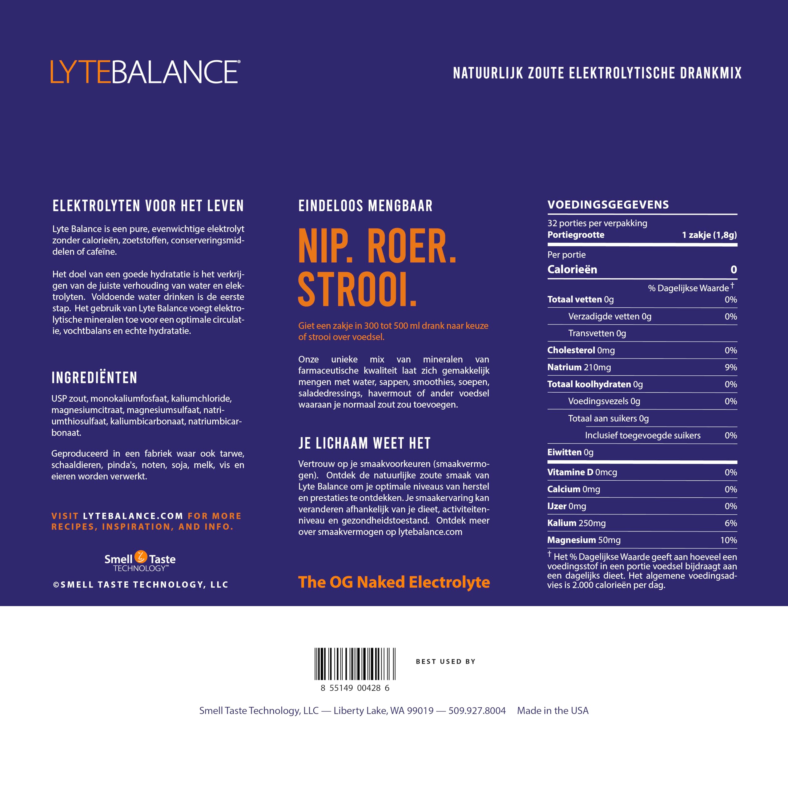 LYTE BALANCE detalle de etiqueta con lista de minerales y sin aditivos
