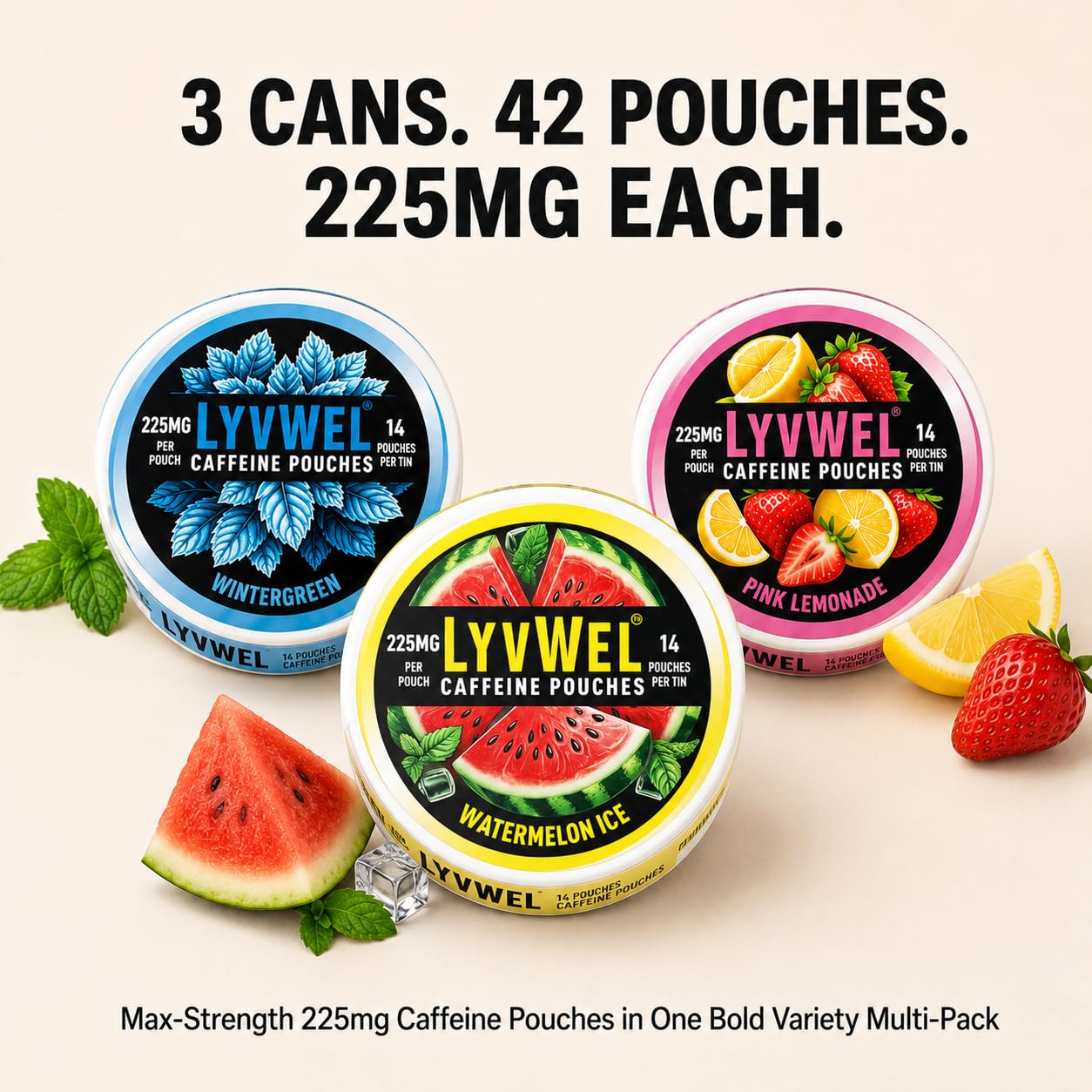 LyvWel primer plano de la textura de una pouch que acentúa entrega rápida de cafeína