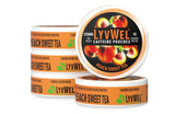 LyvWel paquete frontal Peach Sweet Tea mostrando cantidad y beneficio energético