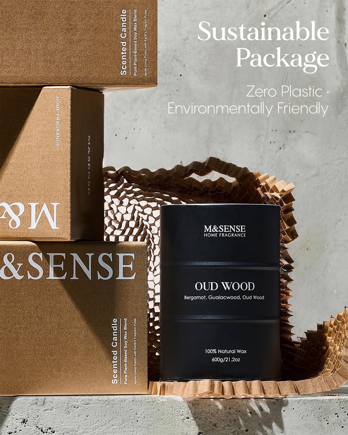 M&SENSE vela junto a objetos para comparar tamaño y capacidad