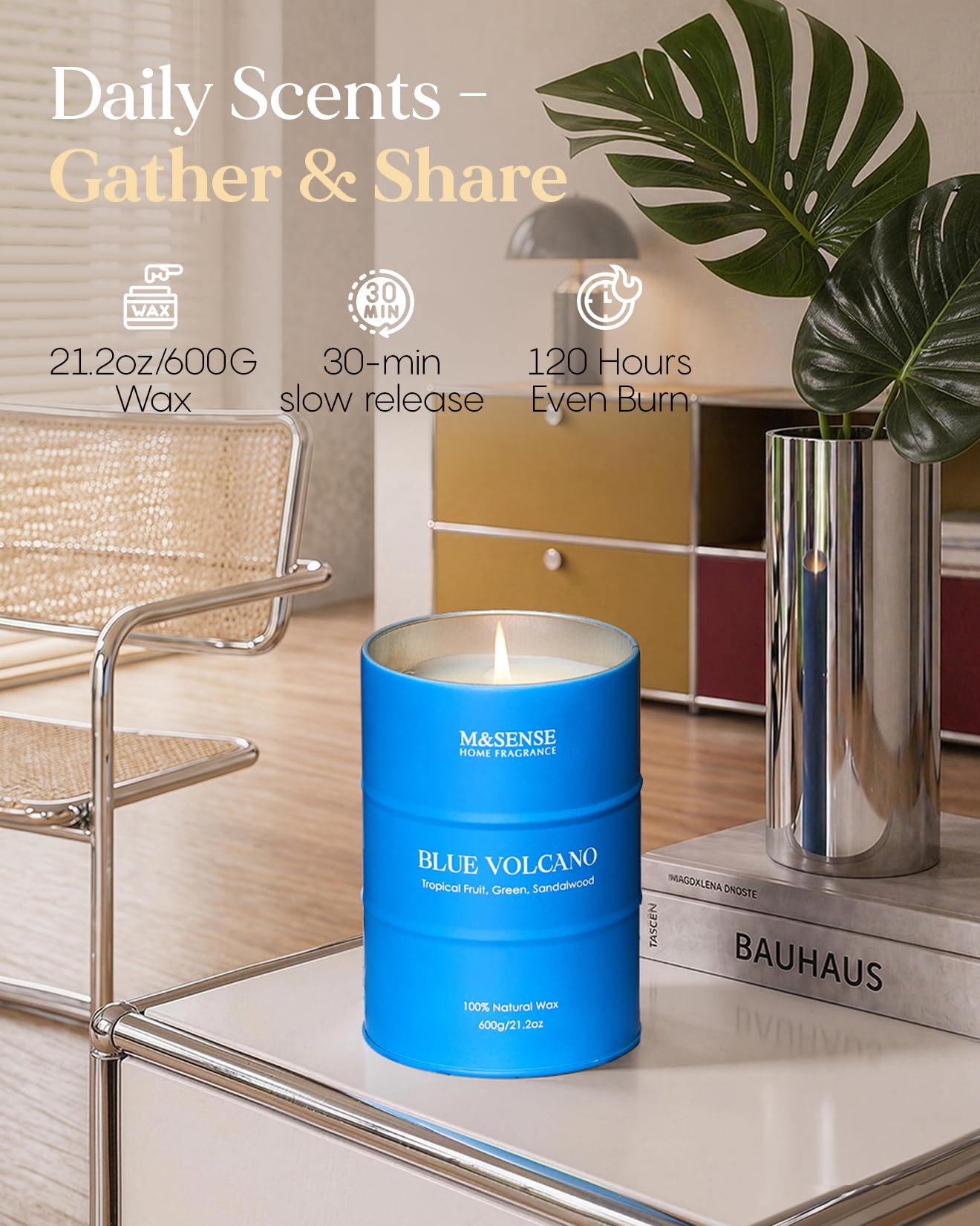 M&SENSE vela encendida creando ambiente acogedor y aroma
