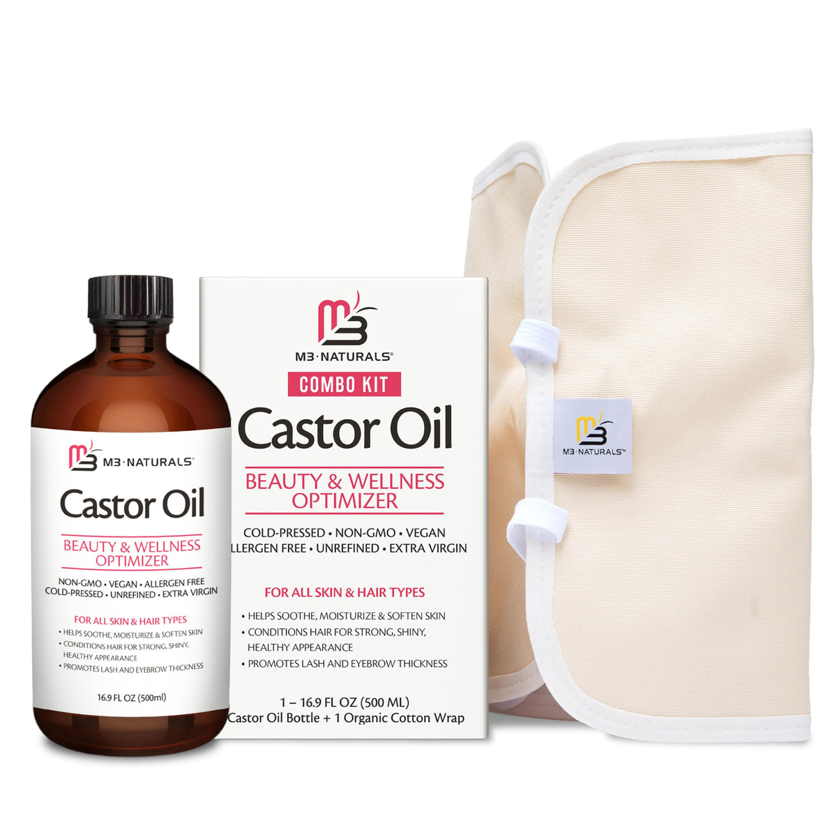 M3 Naturals botella y wrap frontal mostrando kit completo y facilidad de uso