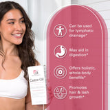 M3 Naturals pack de ricino en uso sobre tela para compresa relajante